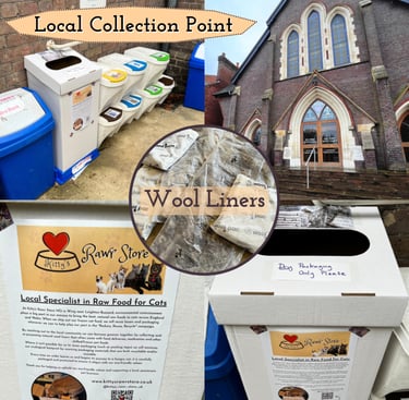 Image depicting that Kitty's Rawr Store has a collection point for Wool Liners at a local church recycling centre 
