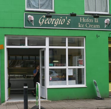 Georgio's green shop front. Llanberis High Street