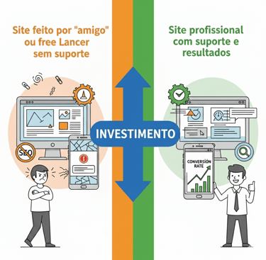 um homem em pé diante de um conjunto de dois tipos diferentes de investimentos