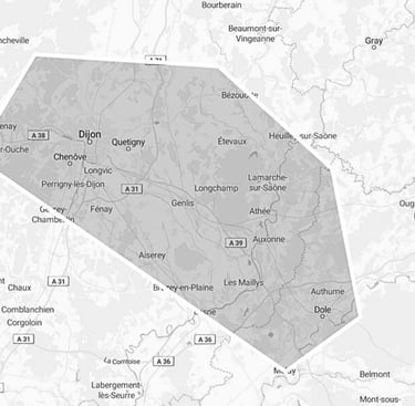 Secteur géographique d'intervention entre Dijon et Dole