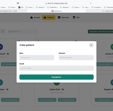 Créer un patient en inscrivant nom, prénom et e-mail
