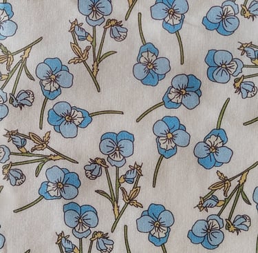 a close up of a blue flowered fabric