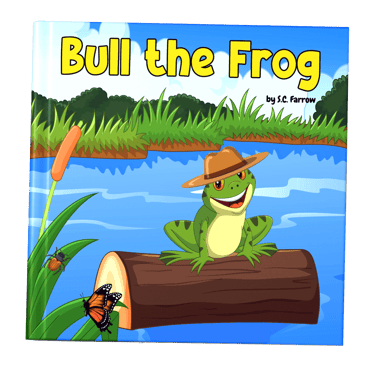 Cover of a colourful childrens picture book featuring a smiling frog wearing a hat