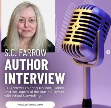 a woman with a microphone and a microphone in front of a purple background with a