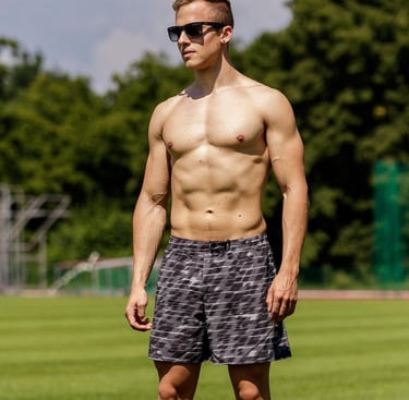 a man in a black and white shirt and sunglasses