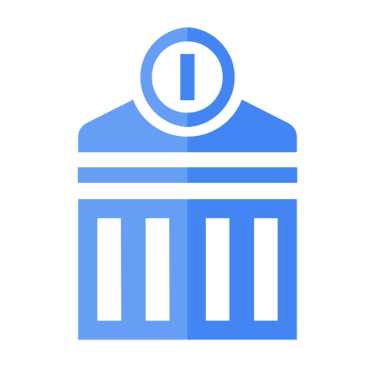 a blue bank symbol with a coin in it