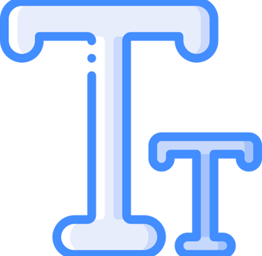 Blue and white typography icon showing font size settings for text editing and design.