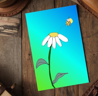 Daisy and Bee Postcard on desk
