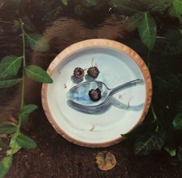 blackberries, Chanticleer pottery, Chanticleer ceramics, trompe l'oeil, decorator Pamela Sue Perry