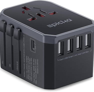 EPICKA Universal Travel Adapter One International Wall Charger AC Plug Adaptor with 5.6A Smart Power and 3.0A USB Type-C