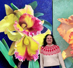 Christine Knize with her Large Orchid Paintings
