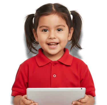 niña de 5 años peruana de educación inicial con una tableta en la mano