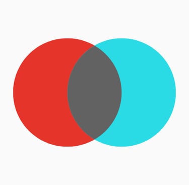 a red and blue circles partially overlapping signifying point of contact