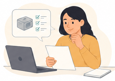 Illustration of a product manager reviewing a product specification representing an outsourced hardw
