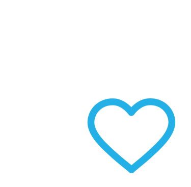 A white outline house with a blue heart icon