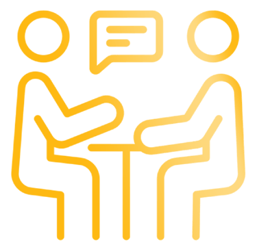 ícone de duas pessoas conversando sentadas em uma mesa