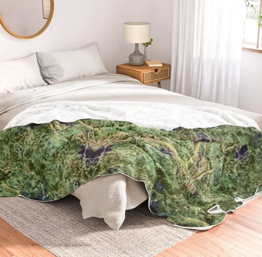 Digital image featuring an abstract forest kaleidoscope design on a Throw Blanket.