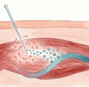 an acupuncture needle inserted into a muscle to stimulate blood flow and healing.