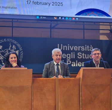The Rector of the University of Palermo is giving speech.