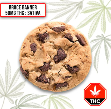 Bruce Banner 50mg THC sativa cannabis infused chocolate chip cookie edible.