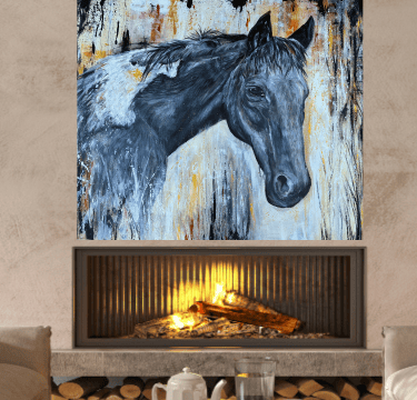 painting of a horse portrait - black horse painting