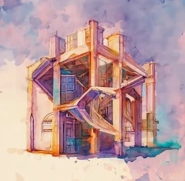 Gen AI watercolor - custom-built architectural structure