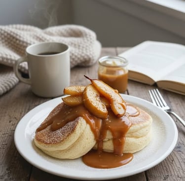 image de pancakes fuffy poire-caramel-beurre-salé, une recette proposée par Herbalife Nutrition