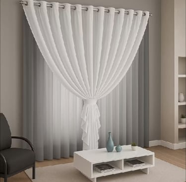 Cortina MADRI LUXO 3,00 x 2,50 c/ VOIL Branco - Decoração Quarto, Sala, Escritório, Janela