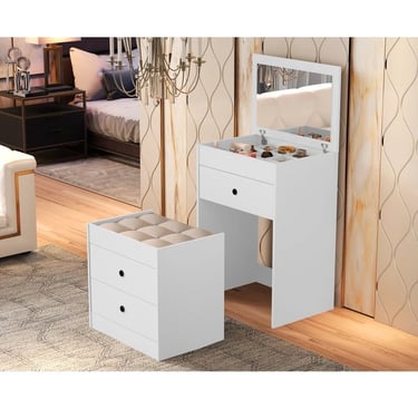 Penteadeira Cômoda Olivia 3 Gavetas C/espelho- Banqueta -Divisoria