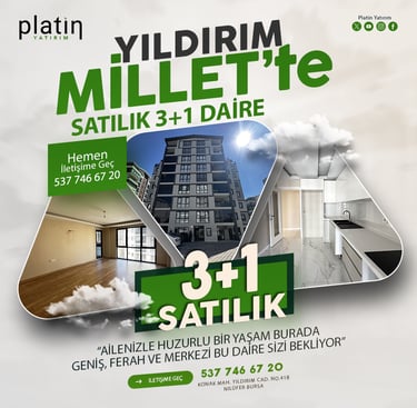 Bursa, Yıldırım, Millet Satılık 3Plus1 Ara Kat Daire | Platin Yatırım | Millet Satılık Daire