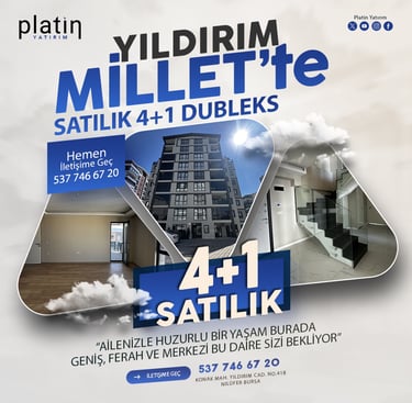 Bursa, Yıldırım, Millet Satılık 4Plus1 Dubleks Daire | Platin Yatırım | Yıldırım Satılık Ev