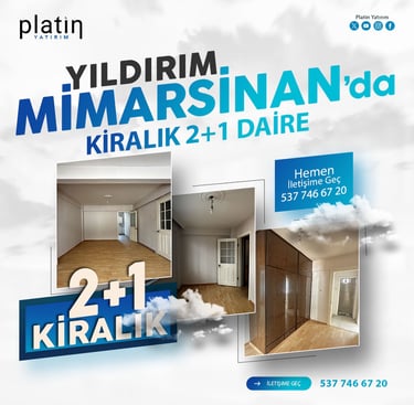 Bursa, Yıldırım, Mimarsinan Kiralık 2Plus1 Giriş Kat Daire | Platin Yatırım | Yıldırım Kiralık Ev
