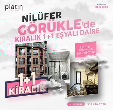 Bursa, Nilüfer, Görükle Kiralık 1Plus1 Eşyalı Ara Kat Daire | Platin Yatırım | Görükle Kiralık Ev