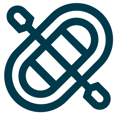 a blue and white logo with a large, curved, curved, and curved design