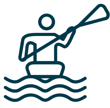 a person in a canoe with a paddle