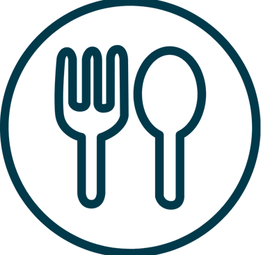 a fork and spoon with a fork and spoon in the middle of a circle