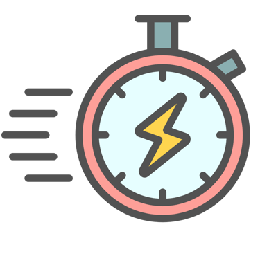 Icono de un reloj con un rayo simulando rapidez