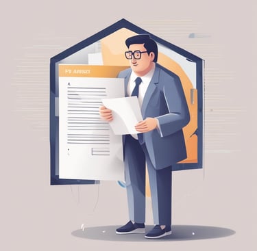 Ilustração de um advogado analisando um contrato