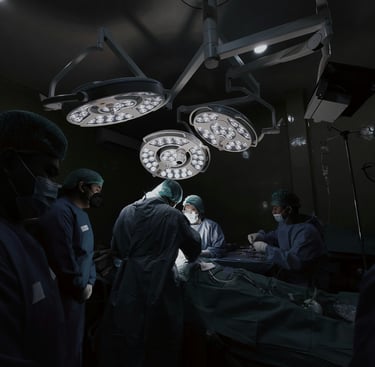 a group of people in a hospital room