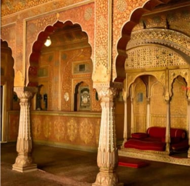 Wall decorated with gold embossed usta art