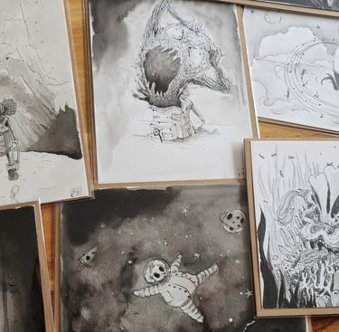 plusieurs illustrations en encre de chine