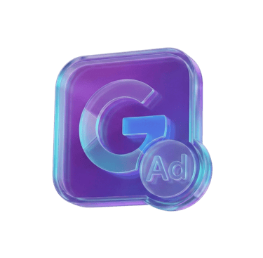 3D glass Google Ads icon representing our expert Google and Meta Ads agency services
