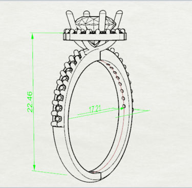 Dibujo sketch de Anillo de Compromiso Ovalo Halo