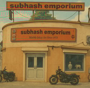 Exterior photo of Subhash emporium in cartoon form