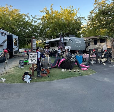 campsite decorated with halloween decorations