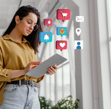 Social media marketing concept with mobile applications and digital icons for online business growth by TheDigiWold.in