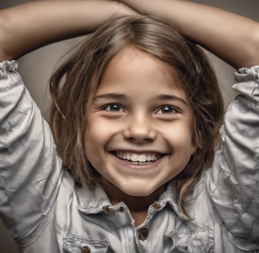 petite fille qui sourit et place ses bras au dessus de sa tête
