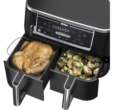 Ninja dual basket air fryer cooking two meals Ninja smart air fryer with dual zone thermometer