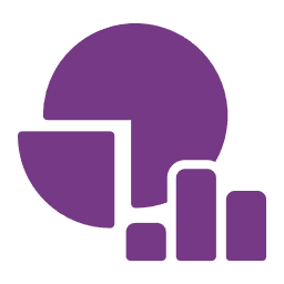 Purple data visualization icon featuring a pie chart and bar graph for business analytics.