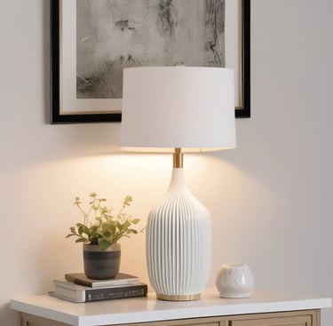 a table lamp sitting on top of a wooden table